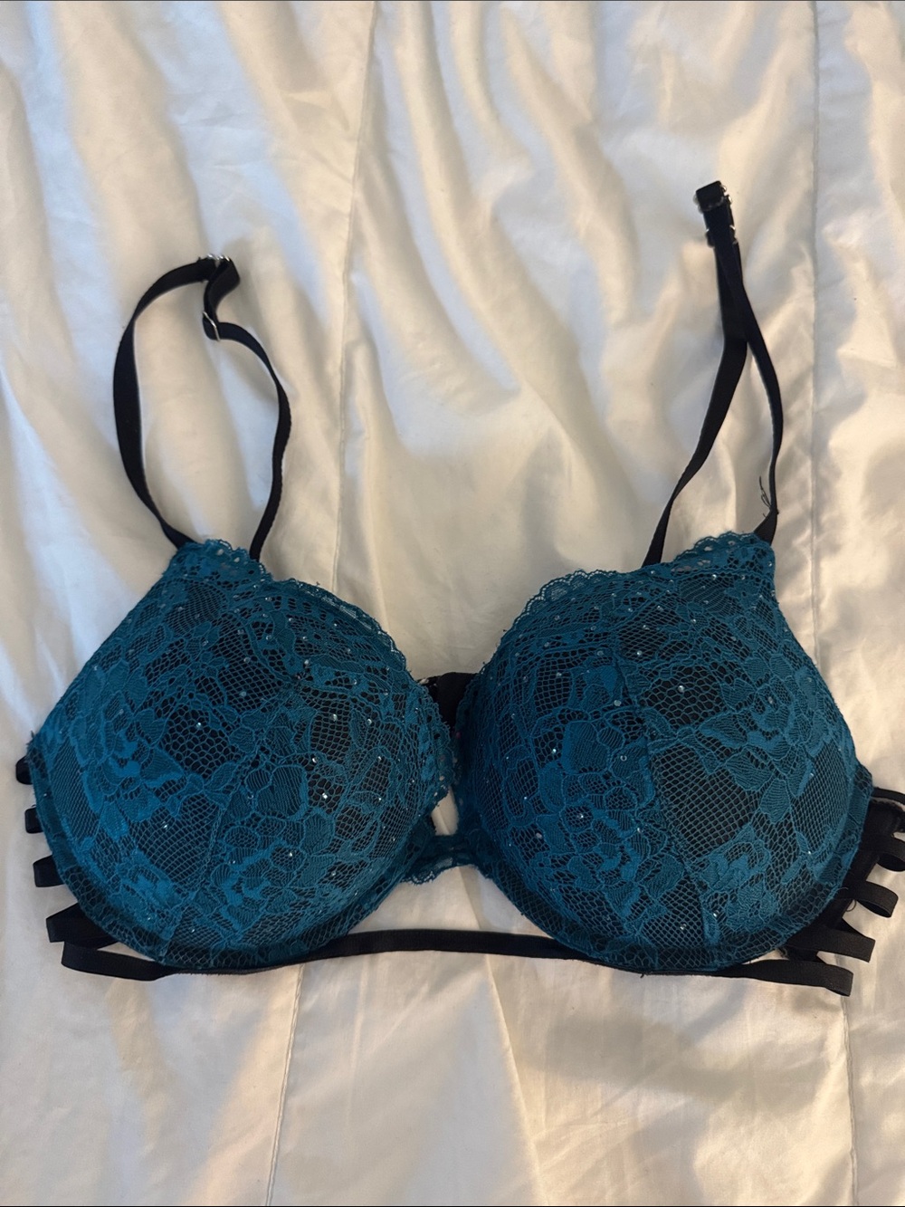 La Senza Hello Sugar Teal Lace Push-Up Bra with Strap Detail